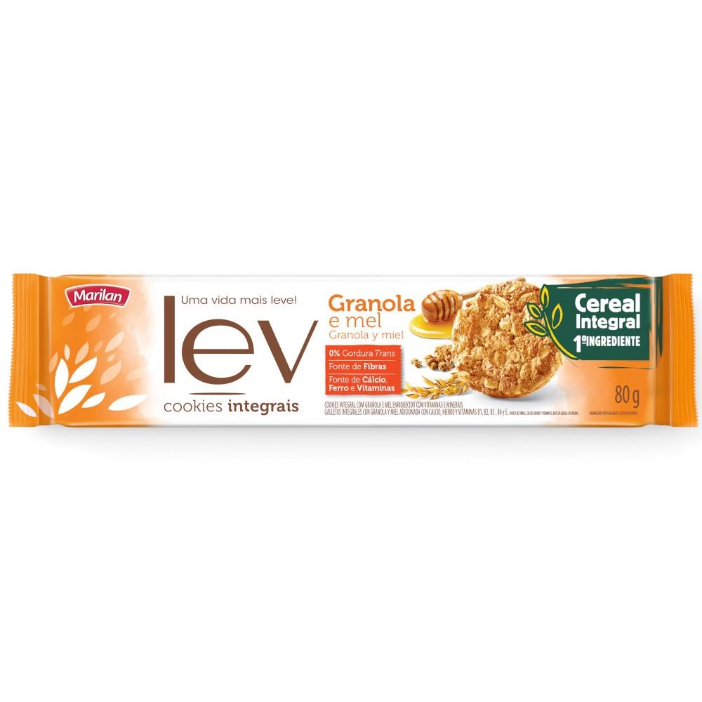 Biscoito Cookie Integral Granola E Mel Marilan Lev Pacote 80g