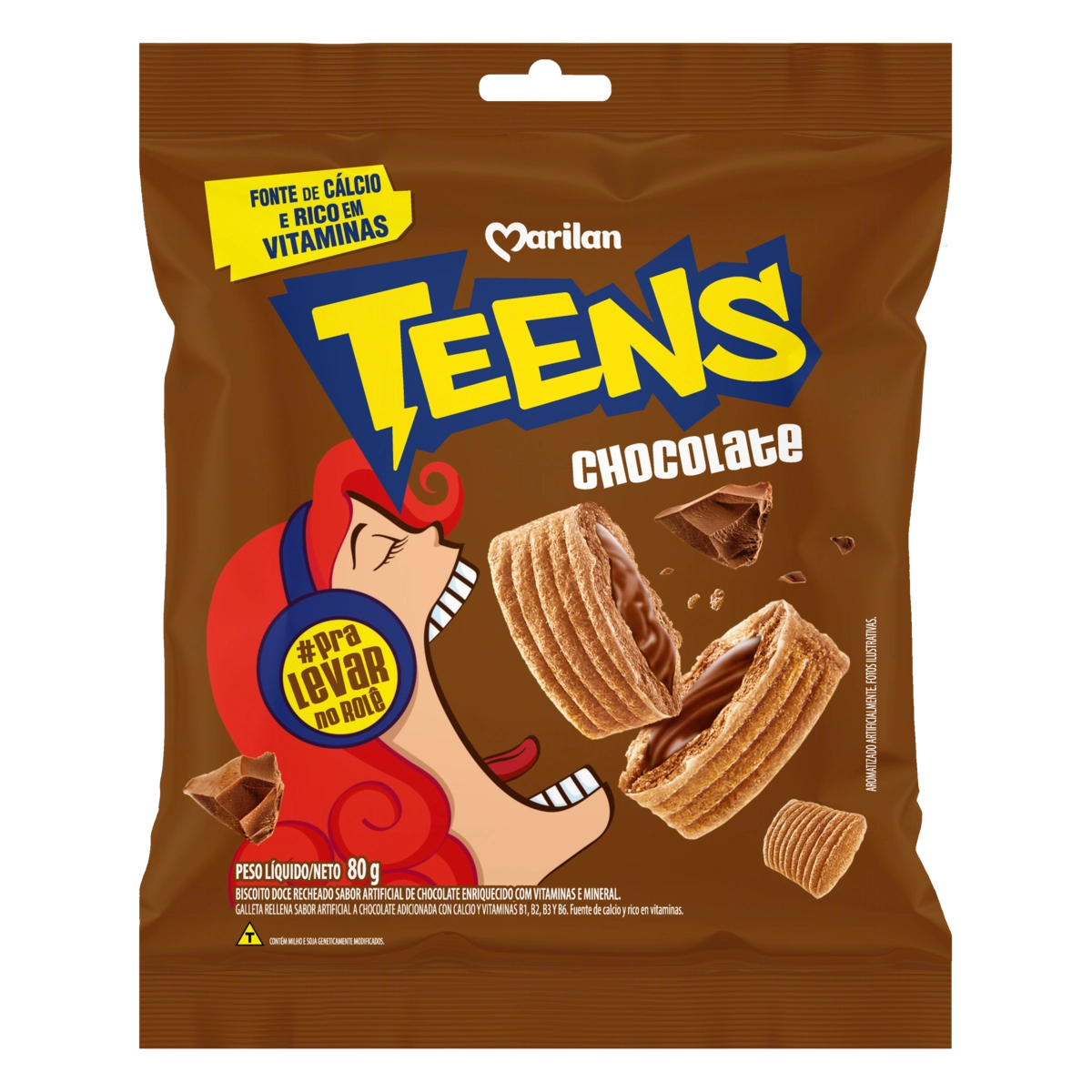 Biscoito Recheio Chocolate Marilan Teens Pacote 80g