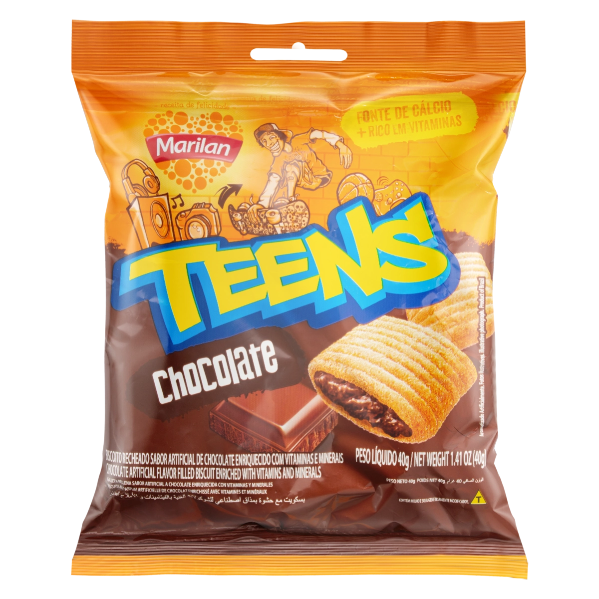Biscoito Recheio Chocolate Marilan Teens Caixa 240g 8 Unidades
