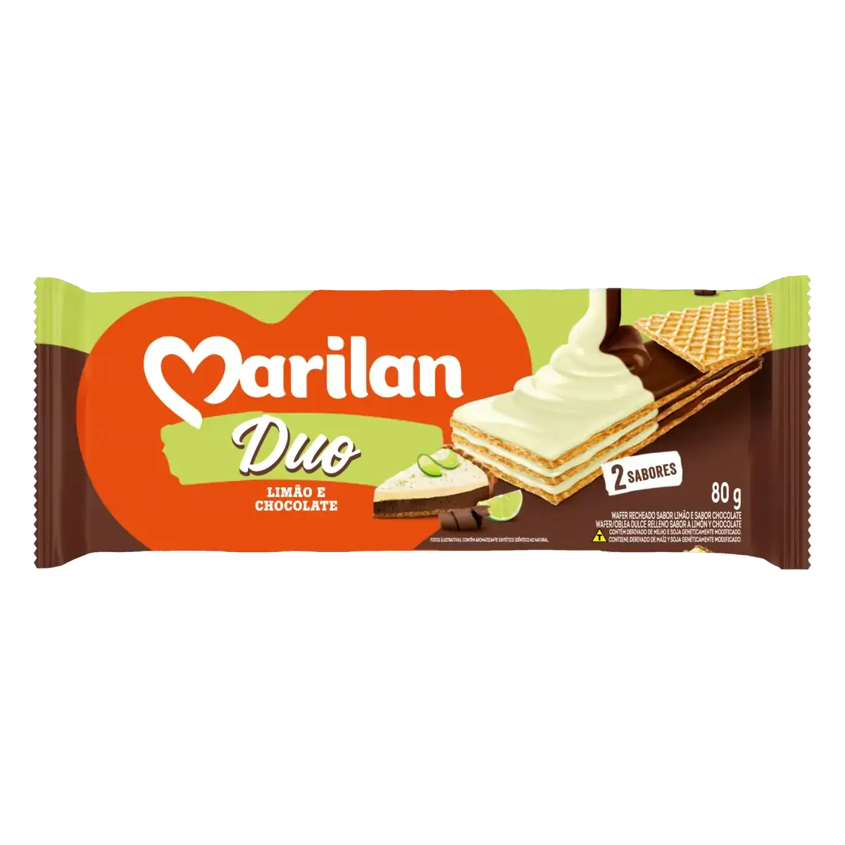 Biscoito Wafer Recheio Limão E Chocolate Marilan Duo Pacote 80g
