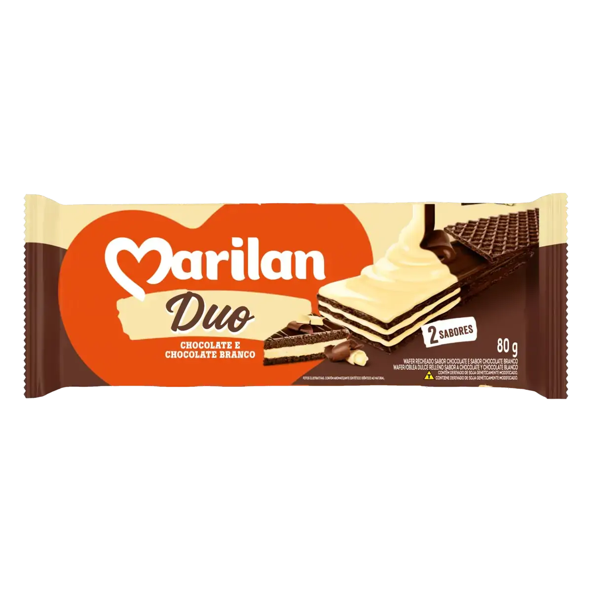 Biscoito Wafer Recheio Chocolate E Chocolate Branco Marilan Duo Pacote 80g