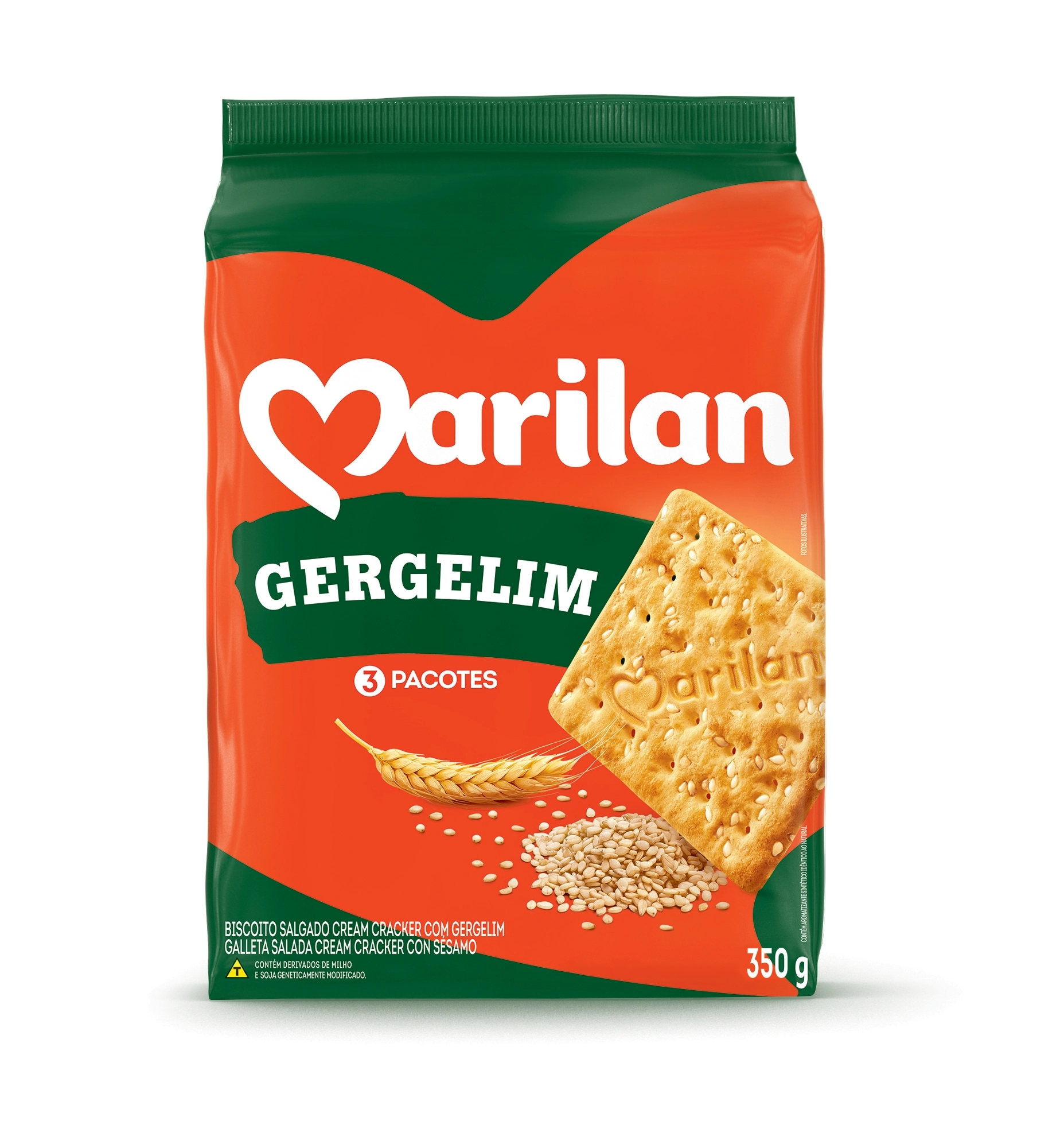 Biscoito Cream Cracker Com Gergelim Marilan Pacote 350g