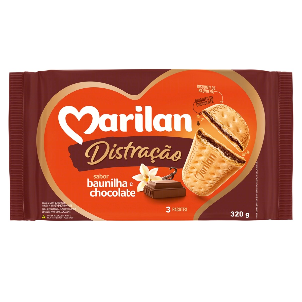 Biscoito Baunilha E Chocolate Marilan Distração Pacote 320g
