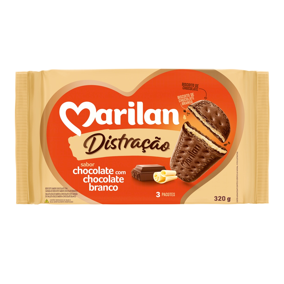 Biscoito Chocolate Com Chocolate Branco Marilan Distração Pacote 320g