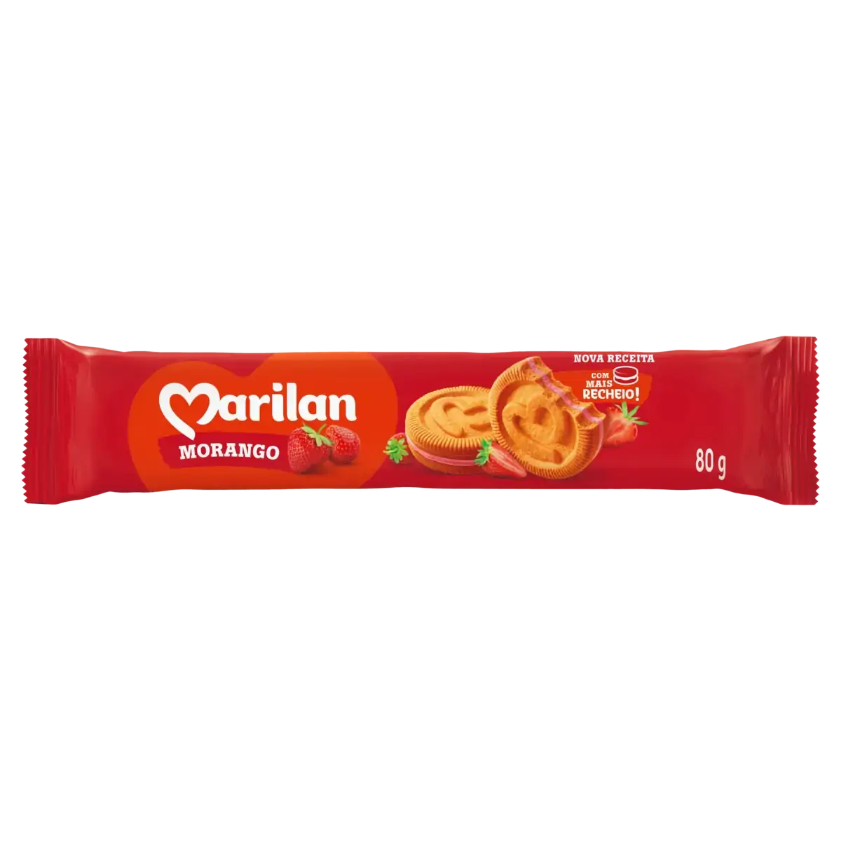 Biscoito Baunilha Recheio Morango Marilan Pacote 80g