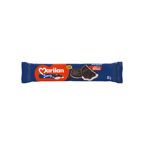 Biscoito Chocolate Recheio Bauny Marilan Pacote 80g