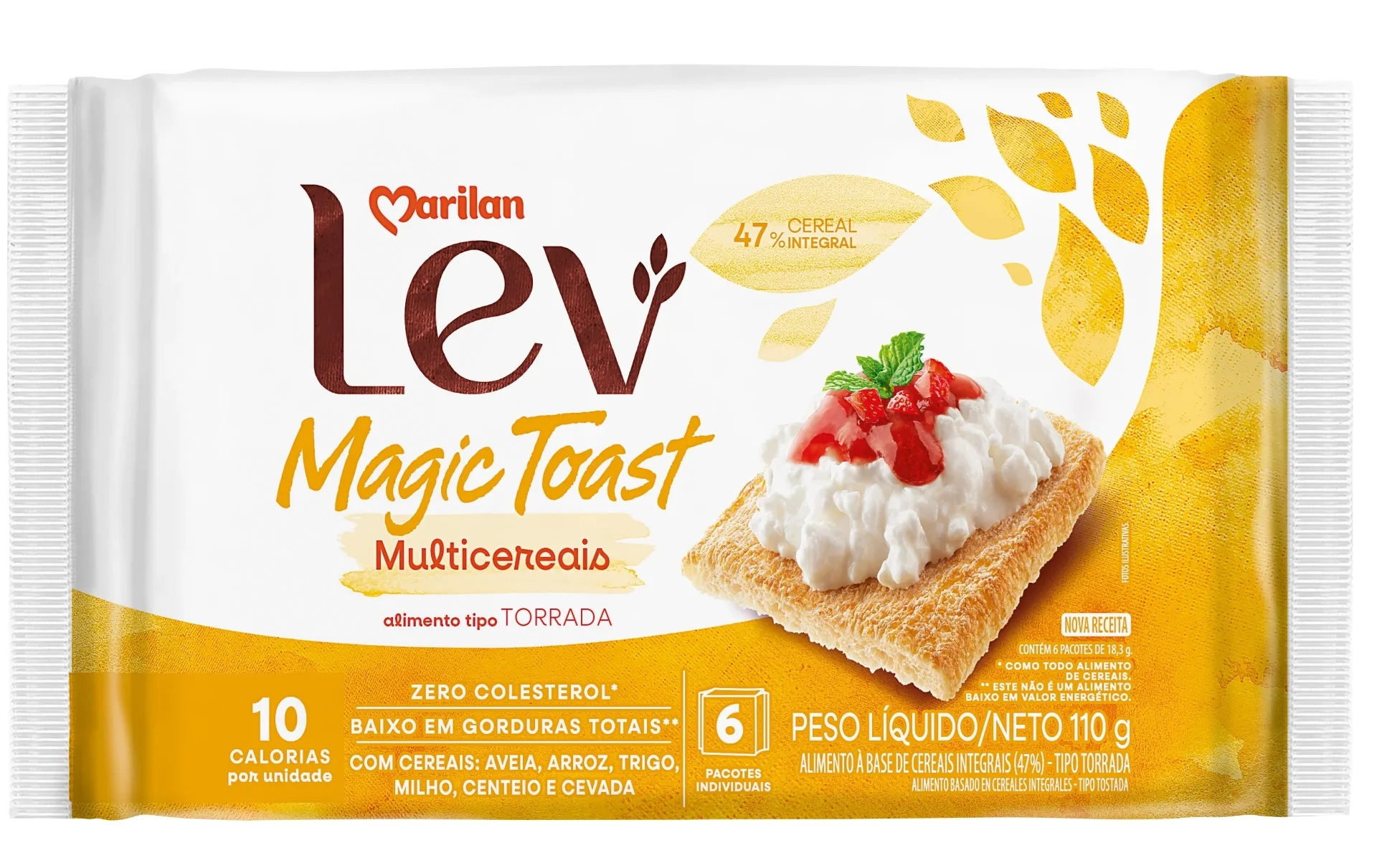 Torrada Multicereais Integral Marilan Lev Magic Toast Pacote 110g 6 Unidades