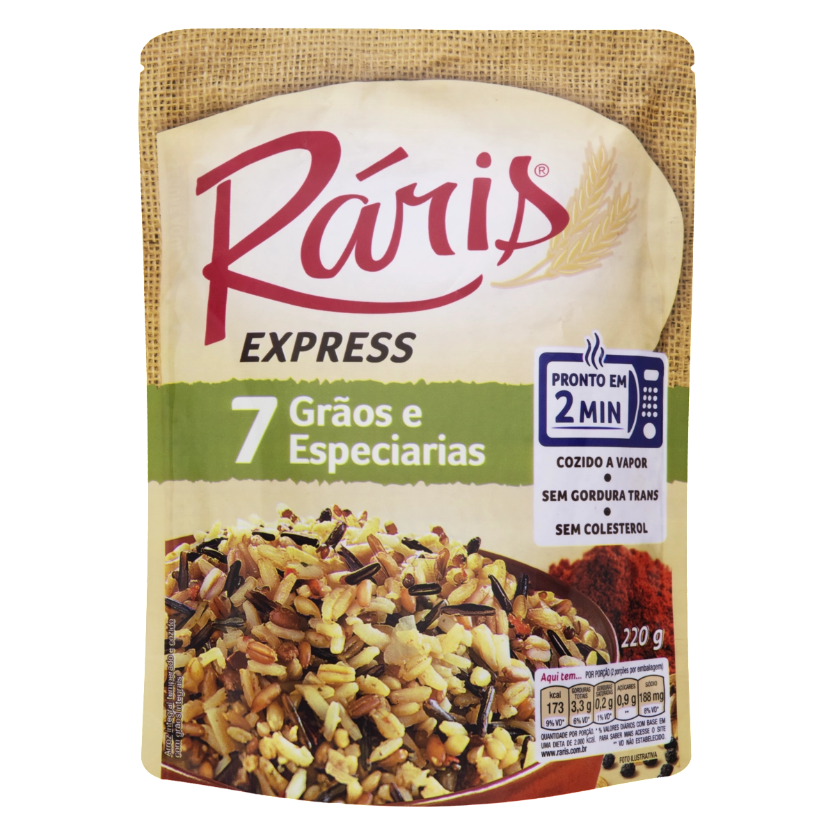 Arroz Cozido No Vapor 7 Grãos E Especiarias Integral Ráris Express Sachê 220g