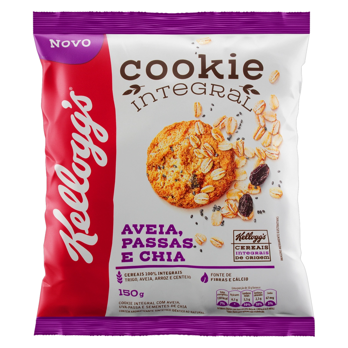 Biscoito Cookie Integral Aveia, Passas E Chia Kelloggs Pacote 150g