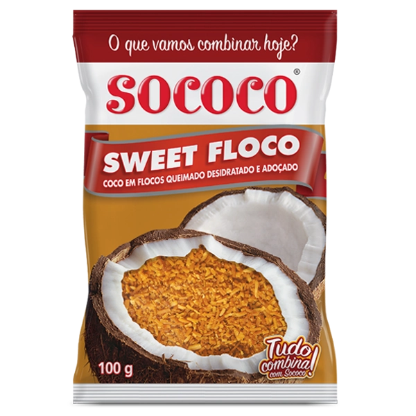 Coco Ralado Desidratado Adoçado Em Flocos Queimado Sococo Sweet Floco Pacote 100g