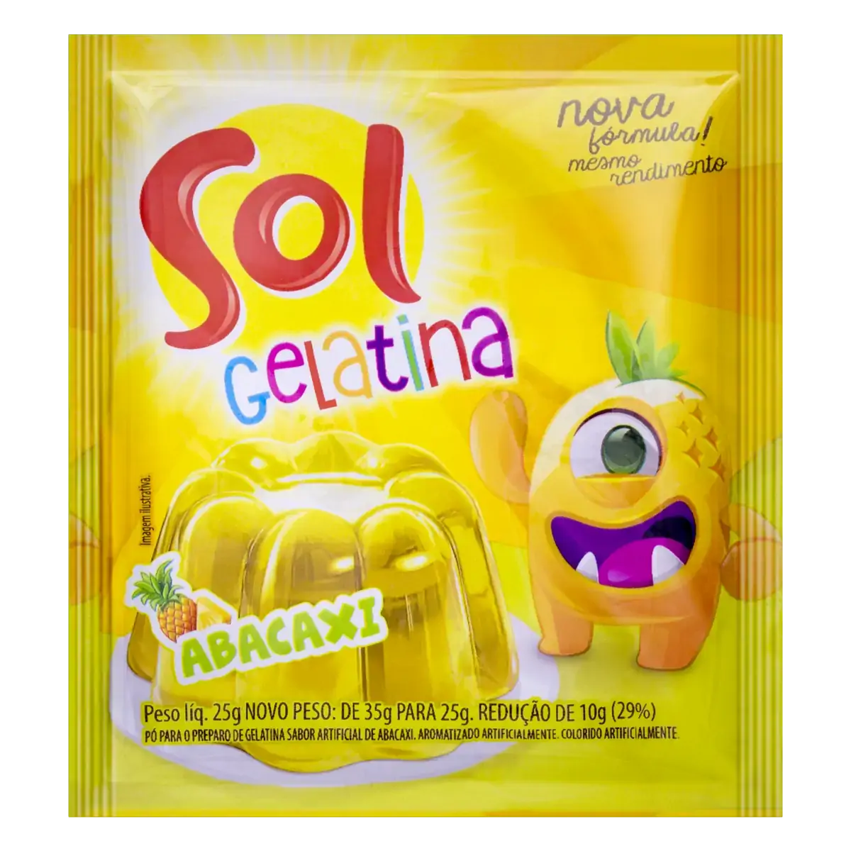 Gelatina Pó Abacaxi Sol Pacote 25g