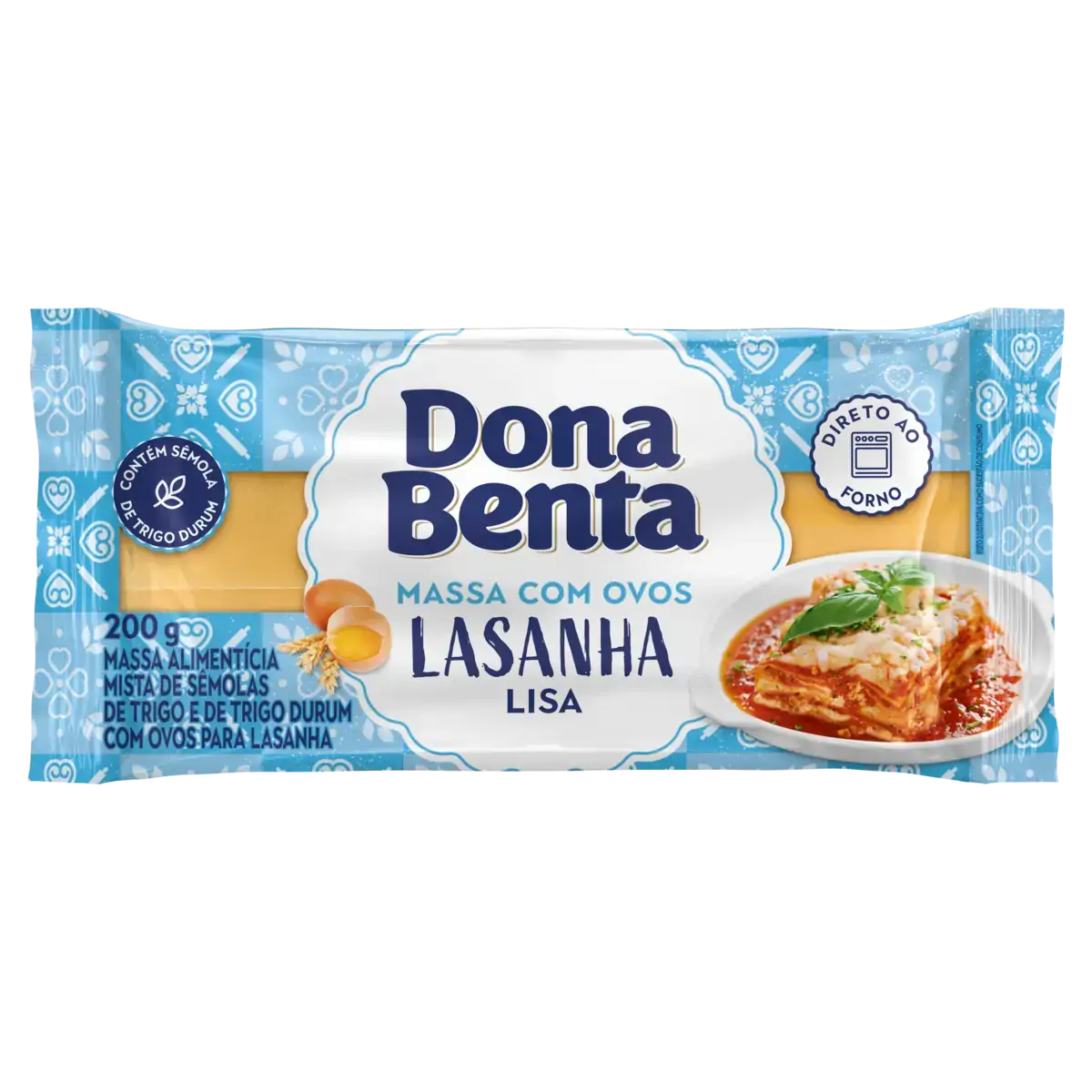Massa De Sêmola Com Ovos Para Lasanha Dona Benta Pacote 200g