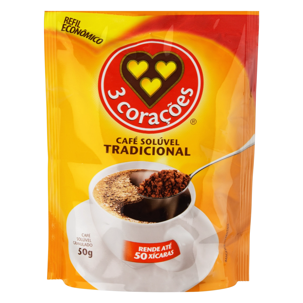 Café Solúvel Granulado Tradicional 3 Corações Sachê 50g Refil Econômico