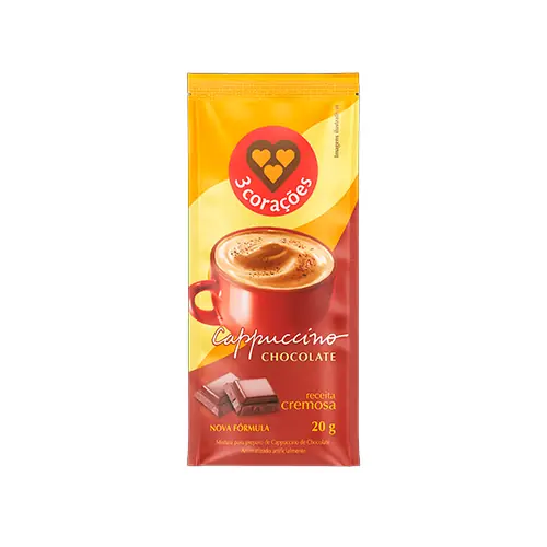 Cappuccino Solúvel Chocolate 3 Corações Sachê 20g