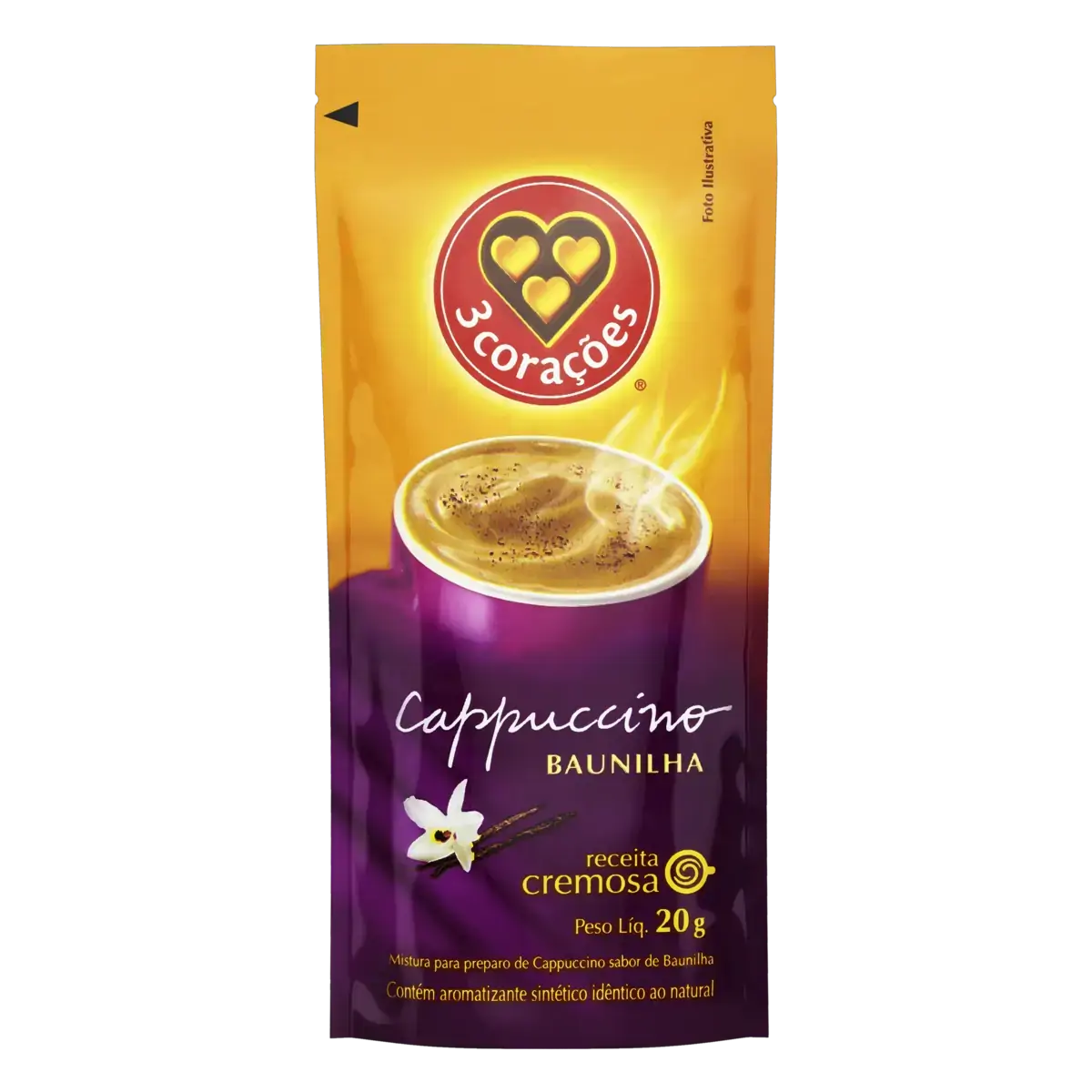 Cappuccino Solúvel Baunilha 3 Corações Sachê 20g