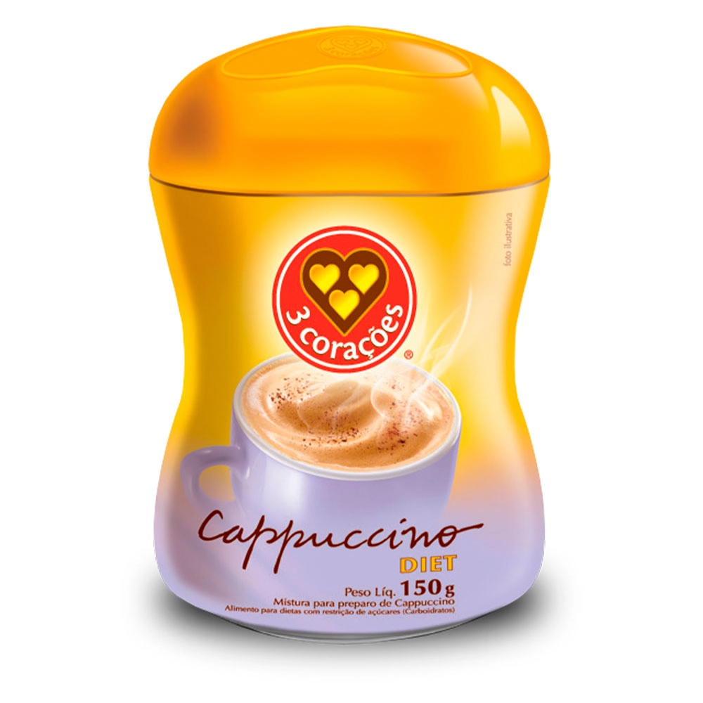 Cappuccino Solúvel Diet 3 Corações Pote 150g