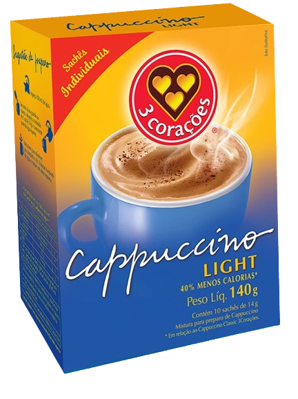 Cappuccino Solúvel Light 3 Corações Caixa 140g 10 Unidades