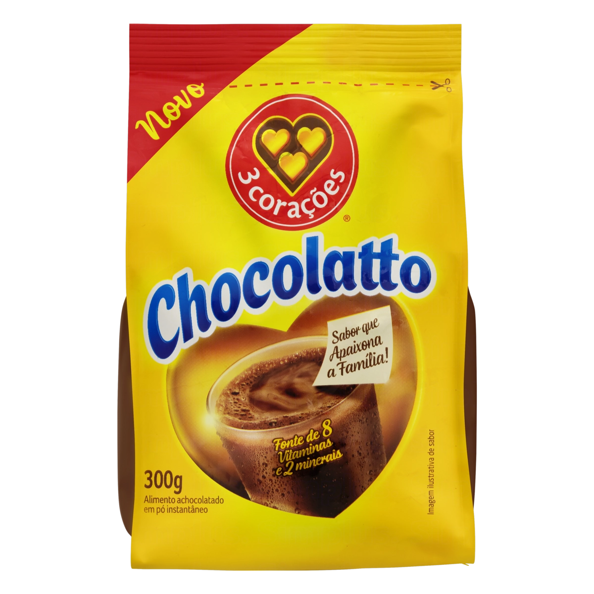 Achocolatado Pó 3 Corações Chocolatto Pacote 300g