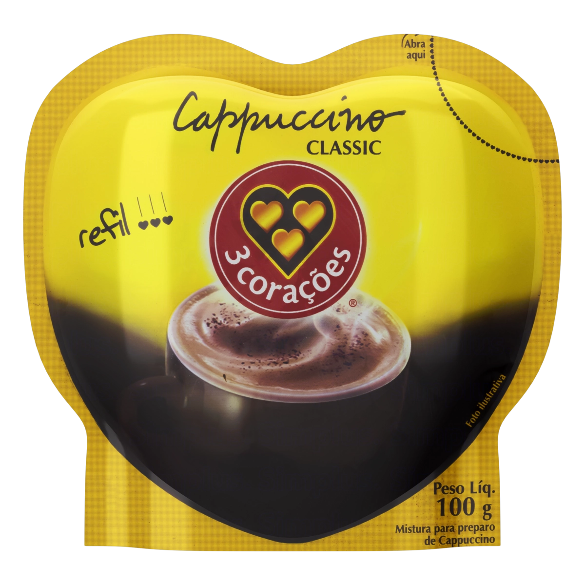 Cappuccino Solúvel Classic 3 Corações Sachê 100g