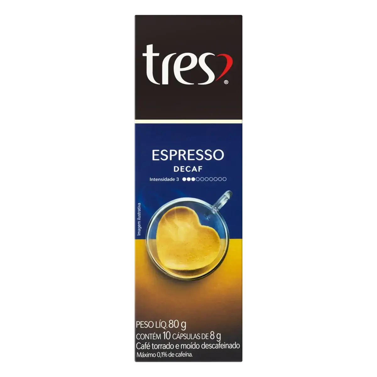 Café Em Cápsula Torrado E Moído Espresso Descafeinado Tres Caixa 80g 10 Unidades