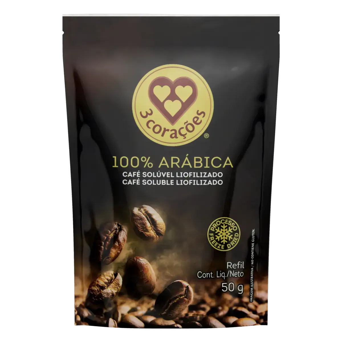 Café Solúvel Liofilizado 3 Corações Sachê 50g Refil