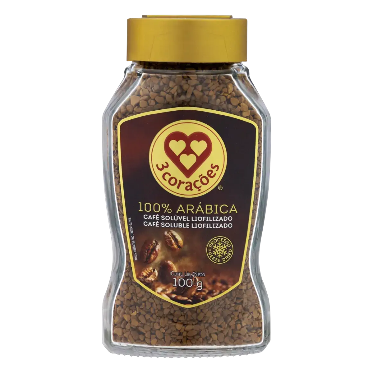 Café Solúvel Liofilizado 3 Corações Vidro 100g