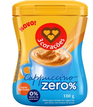 Cappuccino Solúvel Zero Lactose 3 Corações Balance Pote 180g