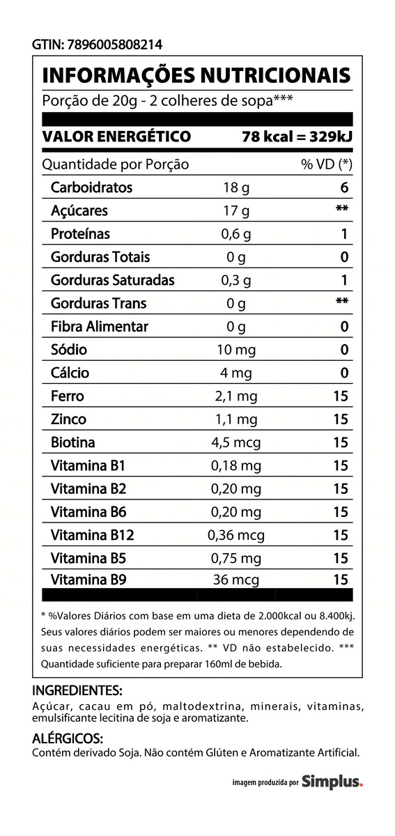 Achocolatado Pó 3 Corações Chocolatto Lata 400g
