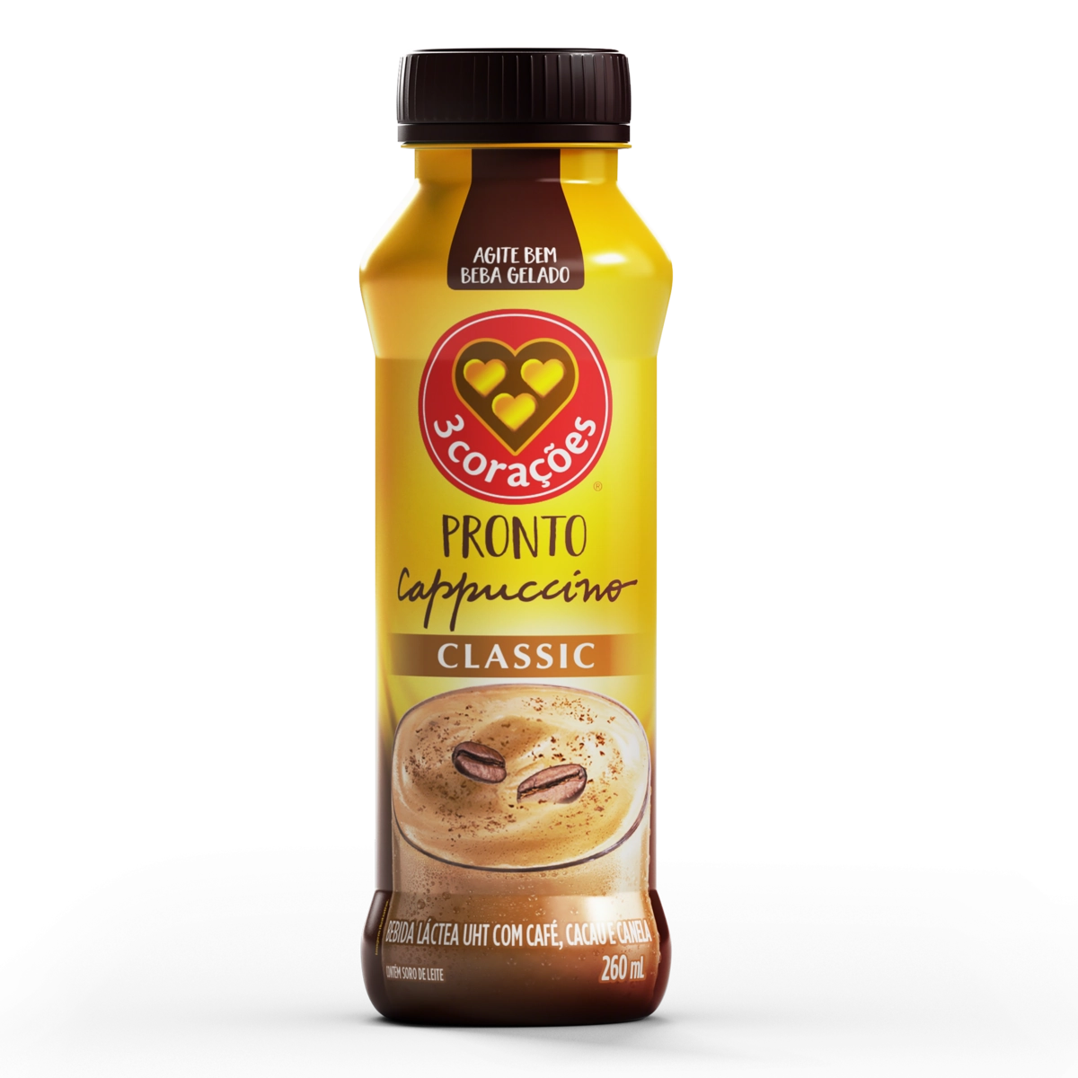 Bebida Láctea Uht Cappuccino Classic 3 Corações Frasco 260ml