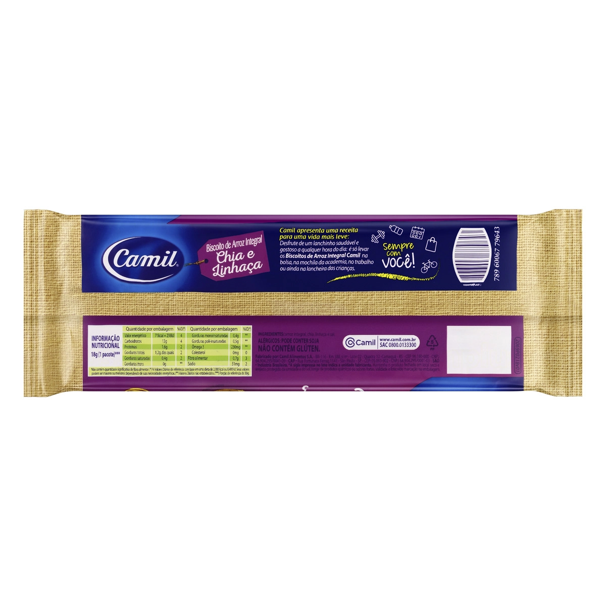 Bisc Arroz Camil Integral Chia E Linhaca 90g