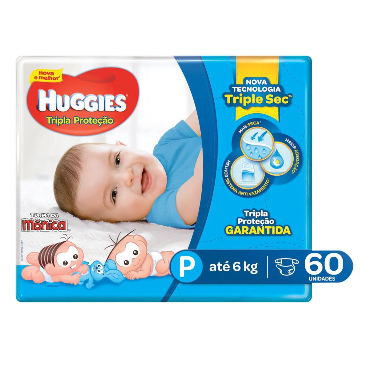 Fralda Descartável Infantil Huggies Tripla Proteção P Pacote 60 Unidades