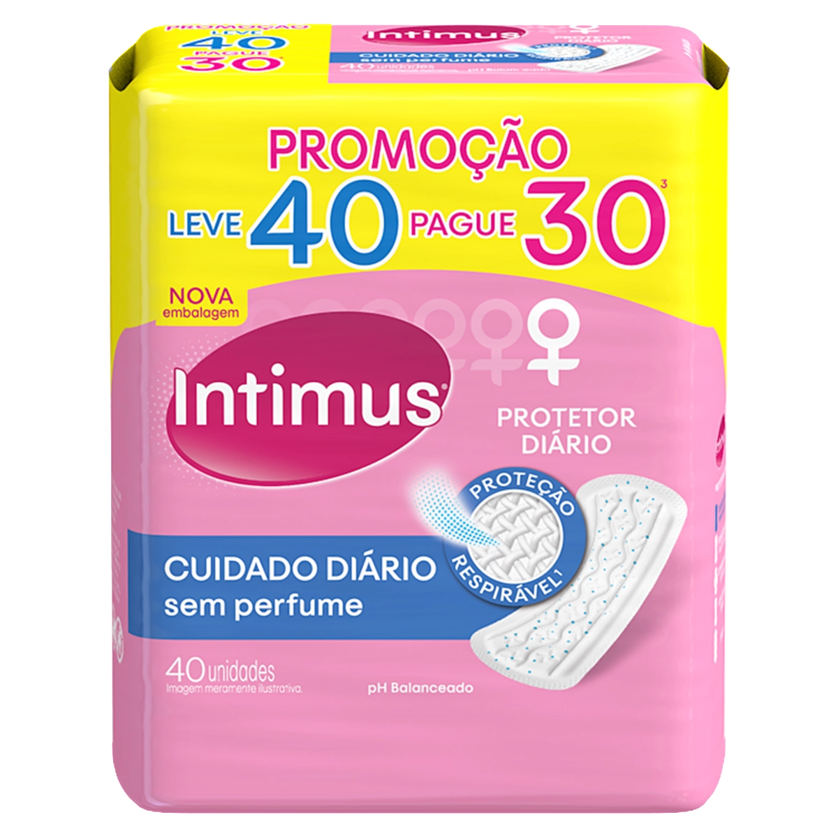 Protetor Diário Sem Abas Respirável Intimus Cuidado Diário Pacote 40 Unidades Leve Mais Pague Menos