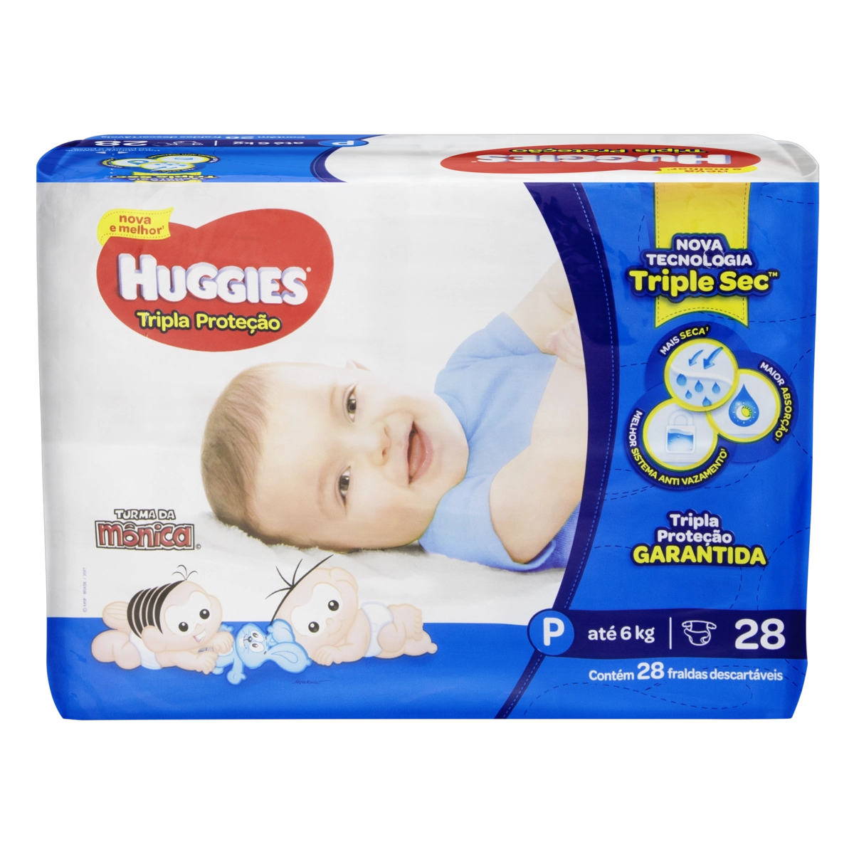 Fralda Descartável Infantil Turma Da Mônica Huggies Tripla Proteção P Pacote 28 Unidades
