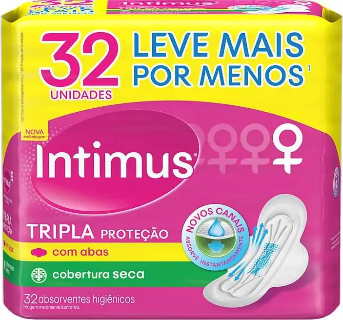 Absorvente Com Abas Seca Intimus Tripla Proteção Pacote 32 Unidades Leve Mais Pague Menos