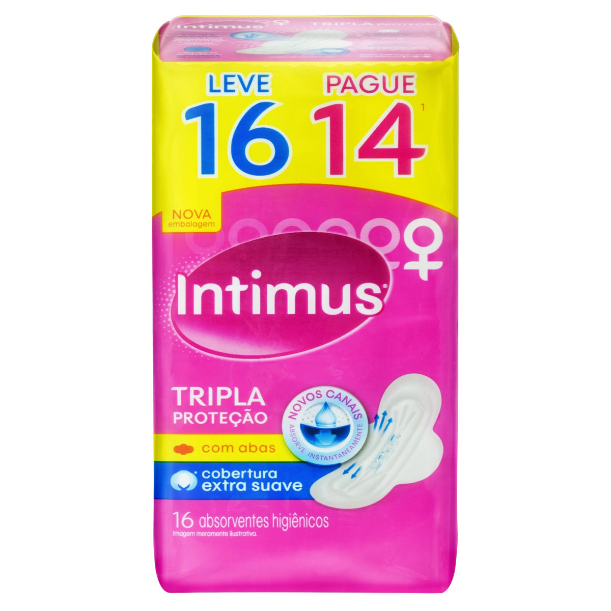 Absorvente Com Abas Extra Suave Intimus Tripla Proteção Pacote Leve 16 Pague 14 Unidades