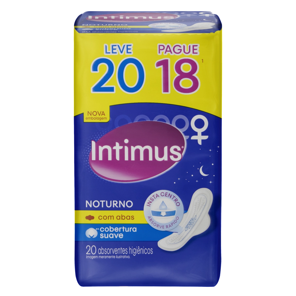 Absorvente Com Abas Suave Intimus Noturno Pacote Leve 20 Pague 18 Unidades