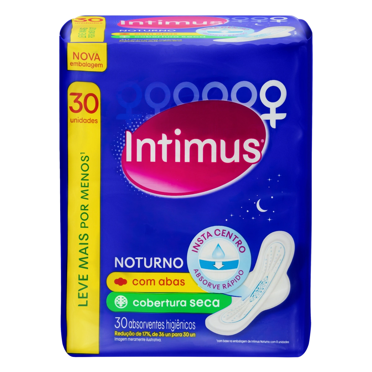 Absorvente Com Abas Seca Intimus Noturno Pacote Leve 36 Pague 30 Unidades