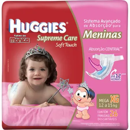 Huggies Turma Da Mônica Supreme Care Soft Touch Meninas Xg 26 Unidades