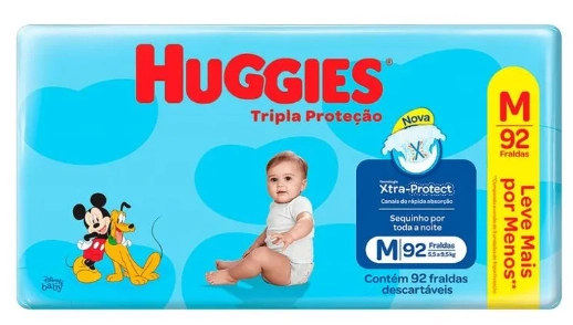 Fralda Descartável Infantil Huggies Tripla Proteção M Pacote 92 Unidades Leve Mais Pague Menos