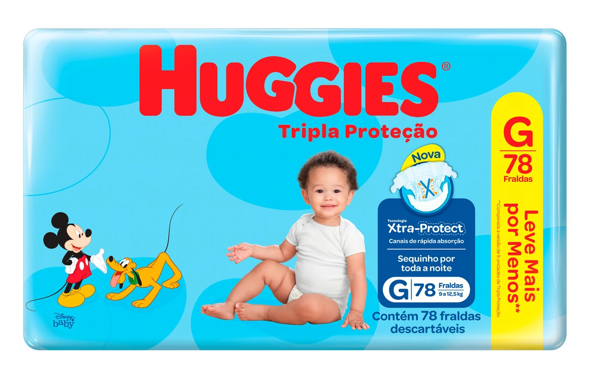Fralda Descartável Infantil Huggies Tripla Proteção G Pacote 78 Unidades Leve Mais Pague Menos