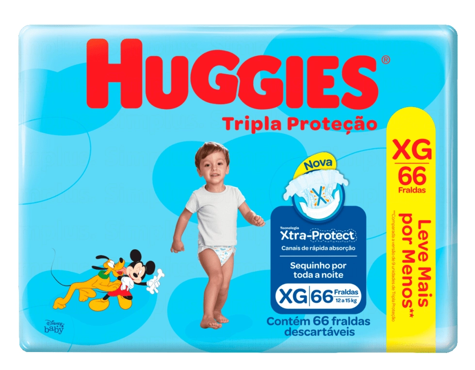 Fralda Descartável Infantil Huggies Tripla Proteção Xg Pacote 66 Unidades Leve Mais Pague Menos