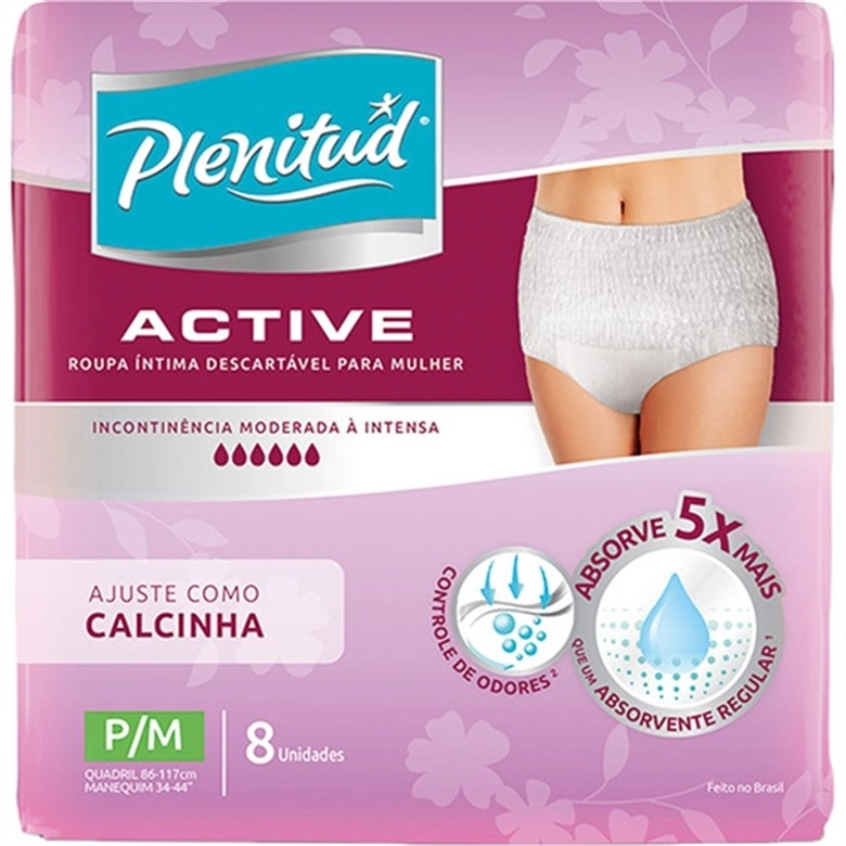 Roupa íntima Descartável Feminina Plenitud Active P/m Pacote 8 Unidades