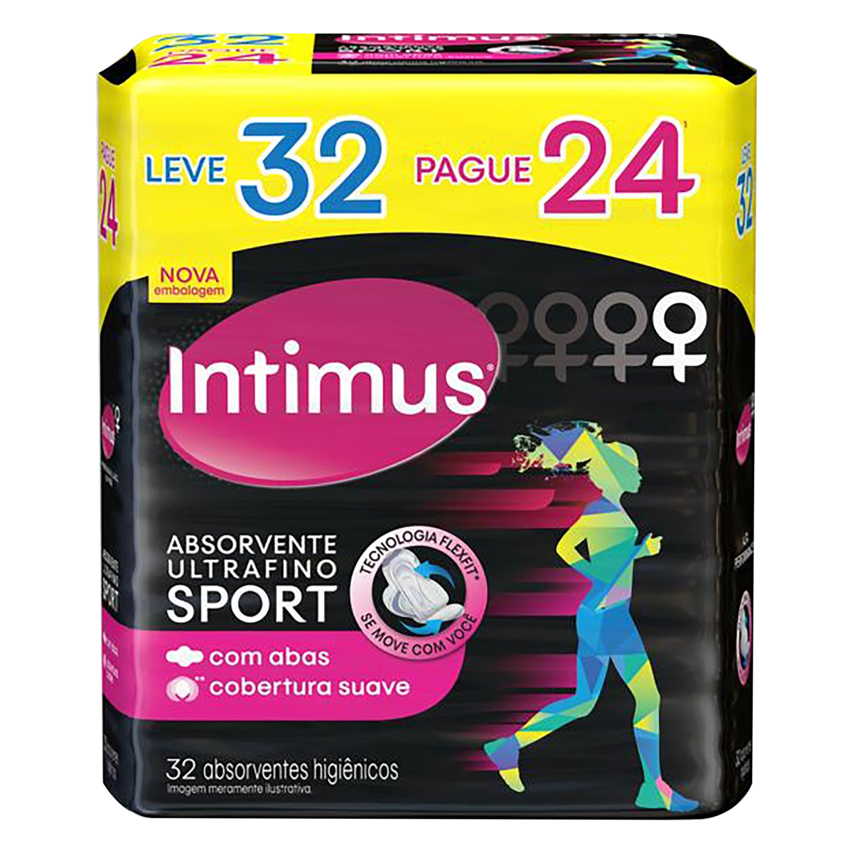 Absorvente Com Abas Ultrafino Suave Intimus Sport Pacote Leve 32 Pague 24 Unidades