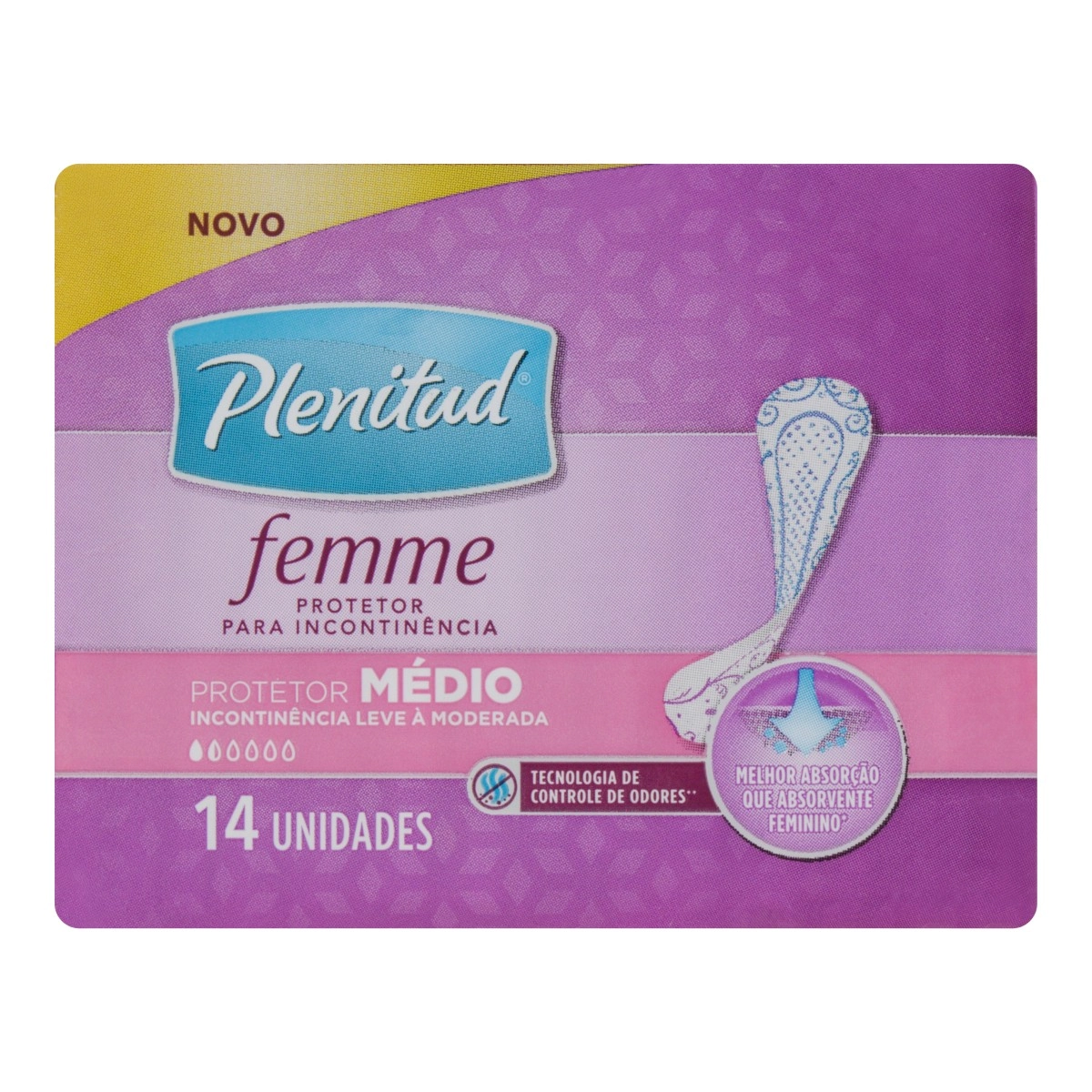 Protetor Diário Sem Abas Para Incontinência Urinária Plenitud Femme Médio Pacote 14 Unidades