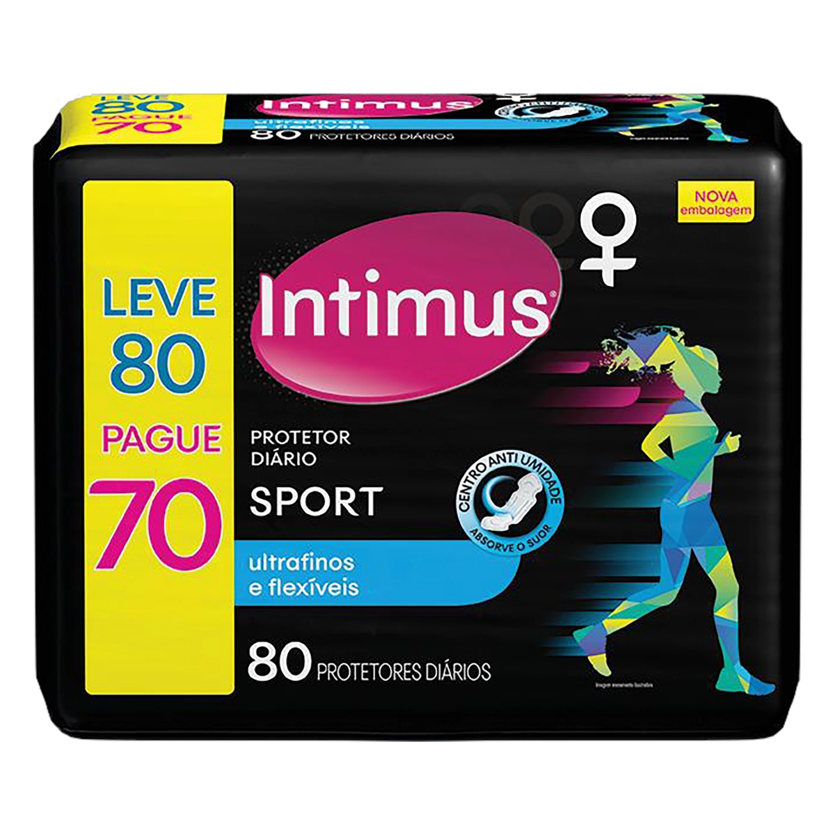 Protetor Diário Sem Abas Ultrafino E Flexível Intimus Sport Pacote Leve 80 Pague 70 Unidades