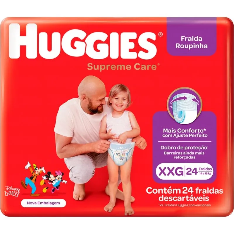 Fralda Descartável Infantil Roupinha Huggies Supreme Care Xxg Pacote 24 Unidades
