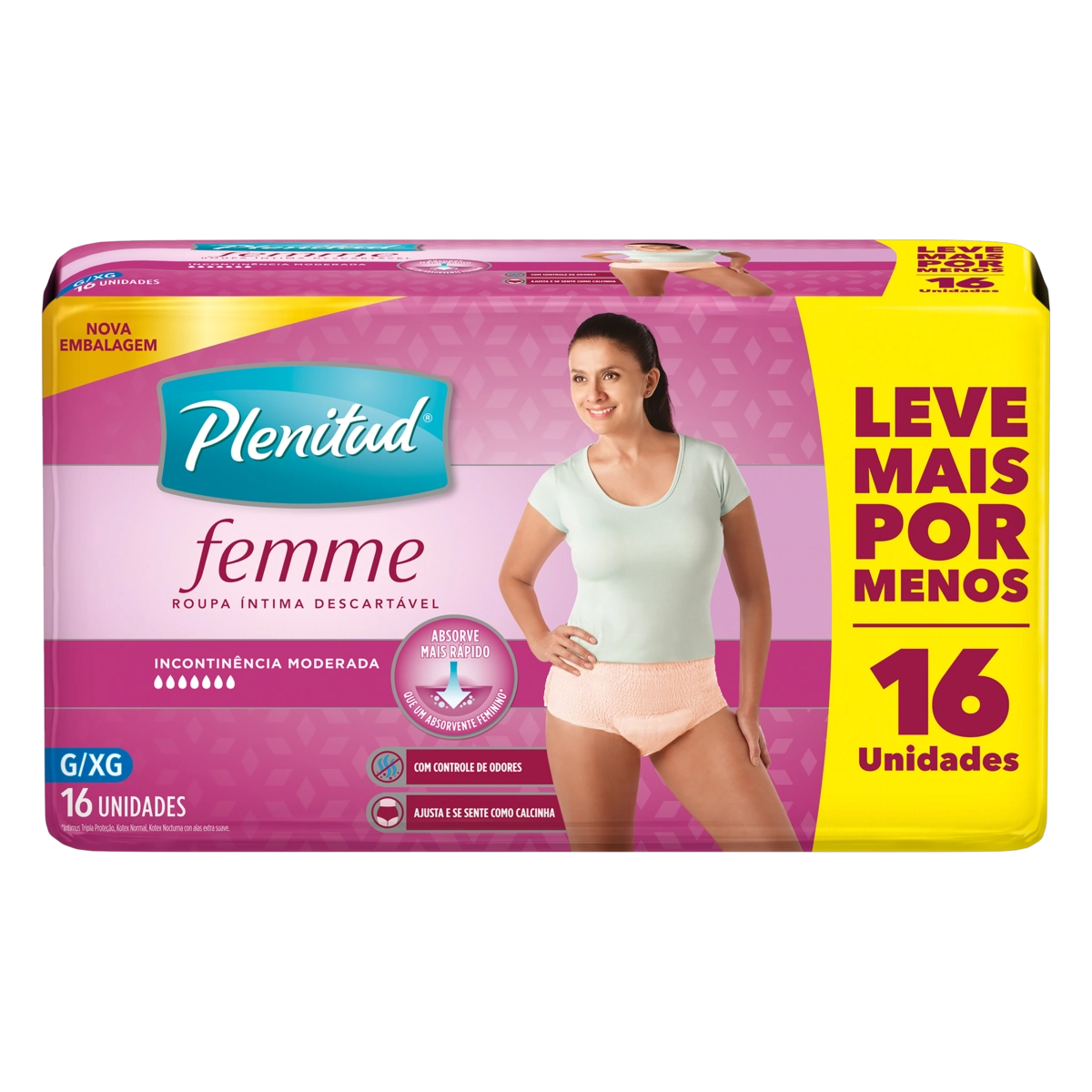 Roupa íntima Descartável Plenitud Femme G/xg Pacote 16 Unidades Leve Mais Pague Menos