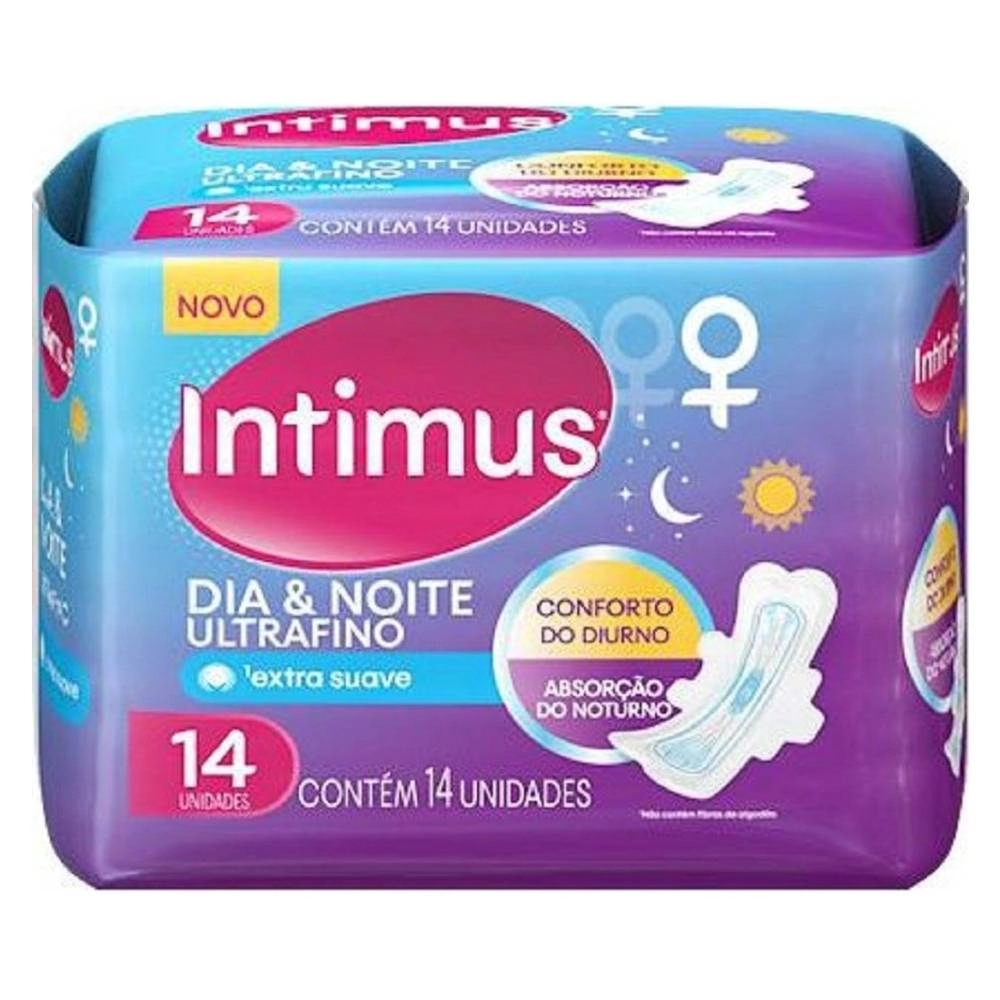 Absorvente Com Abas Dia Noite Ultrafino Extra Suave Intimus Pacote 14 Unidades