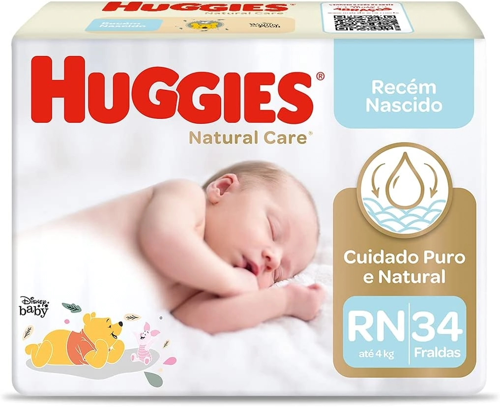 Fralda Descartável Infantil Huggies Natural Care Recém Nascido Rn Pacote 38 Unidades