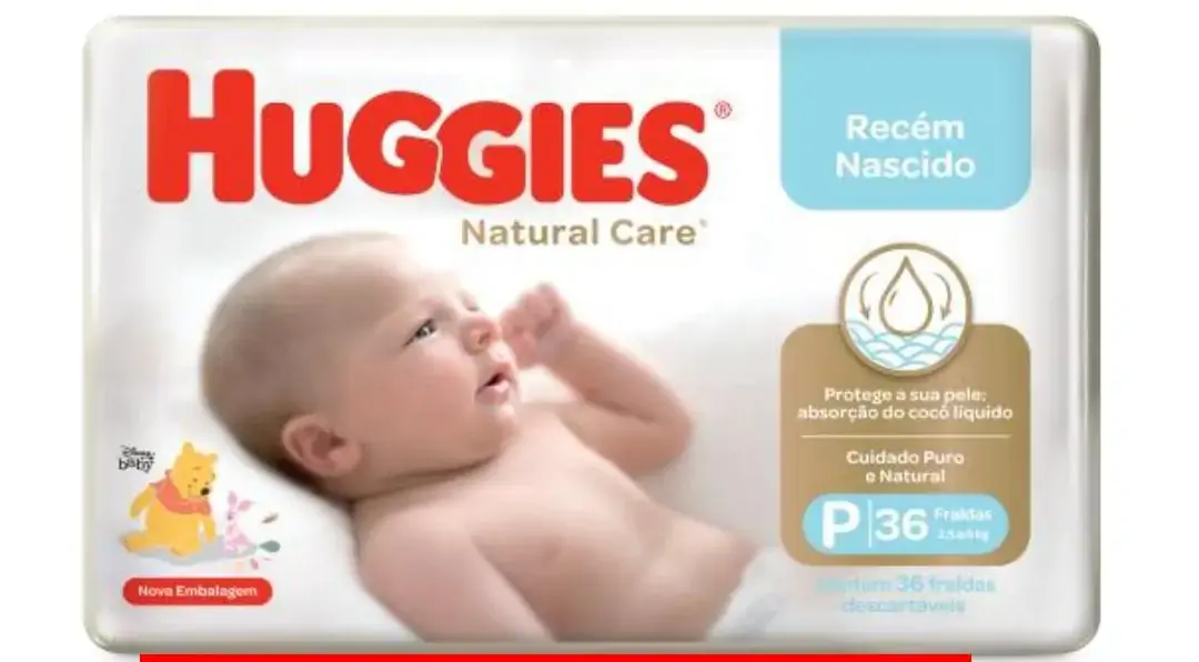 Fralda Descartável Infantil Huggies Natural Care Recém Nascido P Pacote 36 Unidades